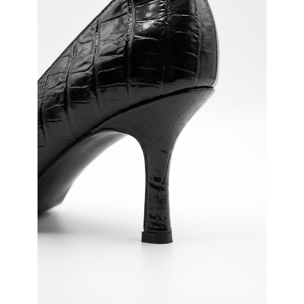 Y2K BP. Melrose Brown Croc Embossed Leather Pointed Toe Kitten Heels - Picture 6 of 9